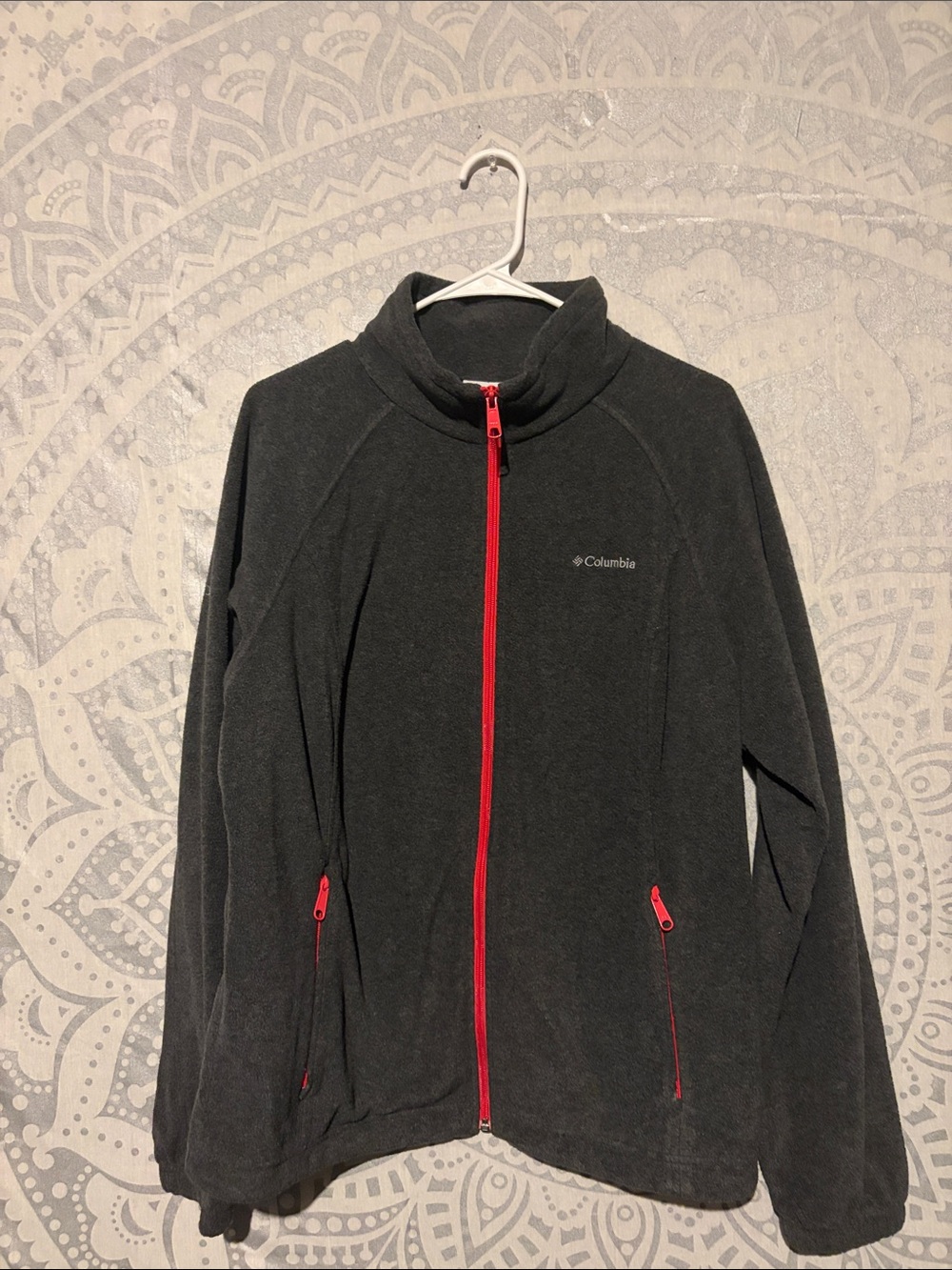 Columbia Benton Springs Full Zip Fleece Jacket Charcoal Grey Coral Pink Trim XL